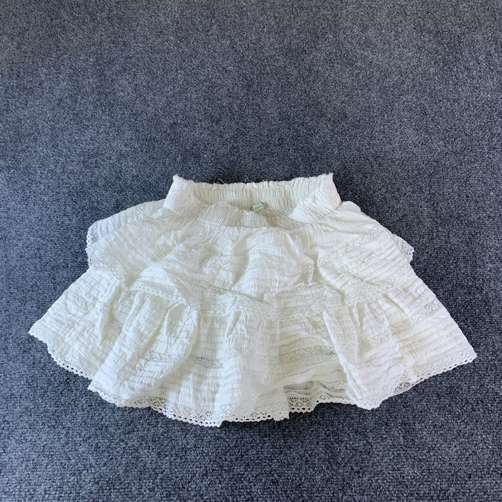 Aerie Rock 'N' Ruffle Mini Skirt Women XS White Lace Tiered Ruffle Elastic Waist
